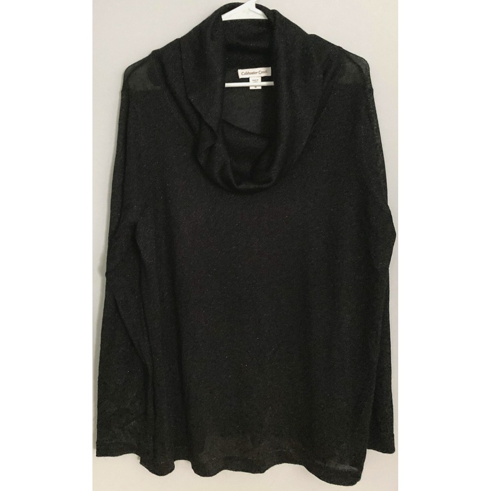 Coldwater Creek Sweater Women 1X Black Cowl Neck Lightweight Pullover Knit Flake